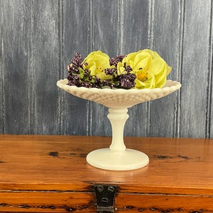Vintage Westmoreland Milk Glass Pedestal Dish – 1950s Diamond Pattern Base – 6&quot; Wide Display or Candy Dish