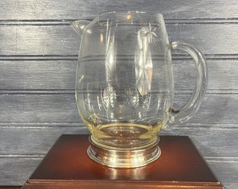 Vintage Mid Century Bar Pitcher with Sterling Base – Wallace Starburst Cut Glass, Atomic MCM Barware, Mad Men Style