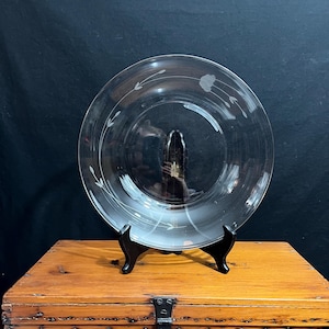 Vintage Princess House &quot;Heritage&quot; Clear Glass Salad Bowl – 11&quot; Diameter – Etched Floral Design