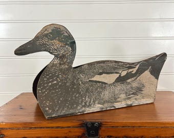 Antique Folding Duck Decoy – Johnson’s Fiberboard, Seattle WA – Early 20th Century Hunting Folk Art, Cabin Lodge Decor