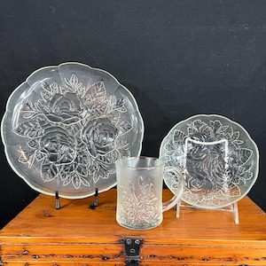 Livia by Pasari - Etsy Set of 2 Pasari Crystal Indonesia Livia Rose Embossed Glass Coupe Soup Plates main image 0