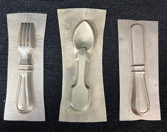 Vintage Chocolate Mold Set – Fork Spoon Knife Flatware – Tin Candy Molds, Kitchen Decor