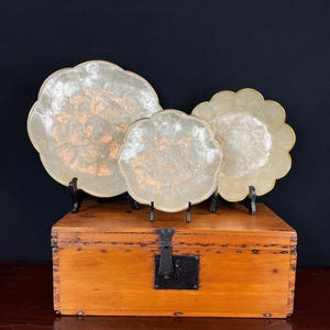 Vintage Capiz Shell Place Setting – 3 Piece Set – 11 1/2" Dinner Plate, 9" Bowl, 7 1/2" Salad Plate – Coastal Entertaining Decor