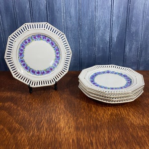 Set of 5 Lattice Edge 10-Sided Floral Decorative Plates