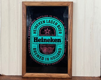 Vintage Framed Heineken Lager Beer Glass Sign - 17 1/2" x 11 1/2" - Great Beer Advertising