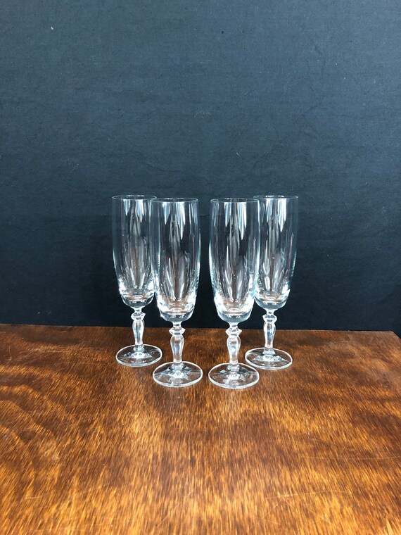 Bohemian Crystal Glass Set of 7 Champagne Flute Wine Glasses 12 oz