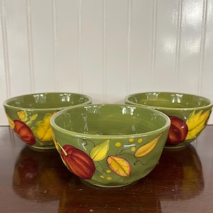 Set of 3 Gates Ware Autumnal Themed Soup / Cereal Bowls by Laurie Gates  - Farmhouse or Country Chic Serveware