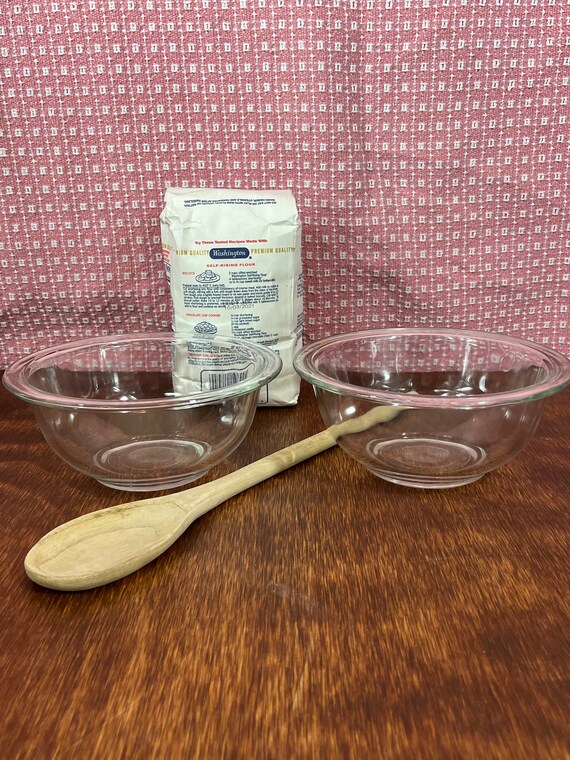 Pair of 1 Liter Pyrex Clear Tempered Glass Mixing Bowls Kitchen