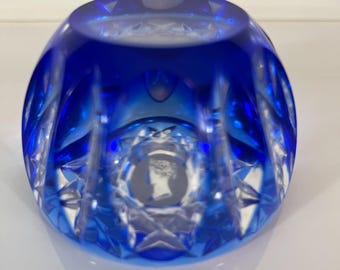 Webb Corbett Cobalt Cut to Clear Crystal Paperweight – Queen Elizabeth II Cameo (Attributed)