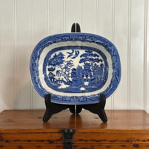 Vintage Allertons Ltd &quot;Willow&quot; Blue & White Transferware Serving Bowl – 9 1/4&quot; - English Cottage Charm