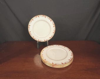 Lenox Essex Salad Plates (Set of 4): Maroon Border, Gold Trim