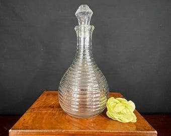 Vintage Anchor Hocking "Circle Clear" Decanter – Ribbed Glass with Stopper, Depression Era Barware