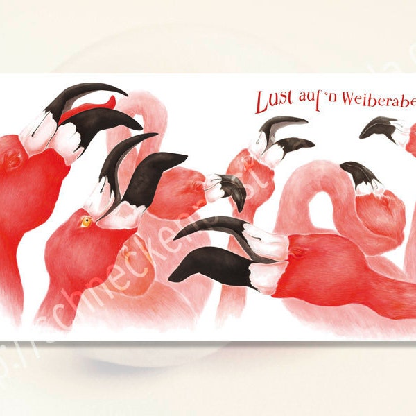 Lust auf'n Weiberabend? - Postkarte - Flamingos