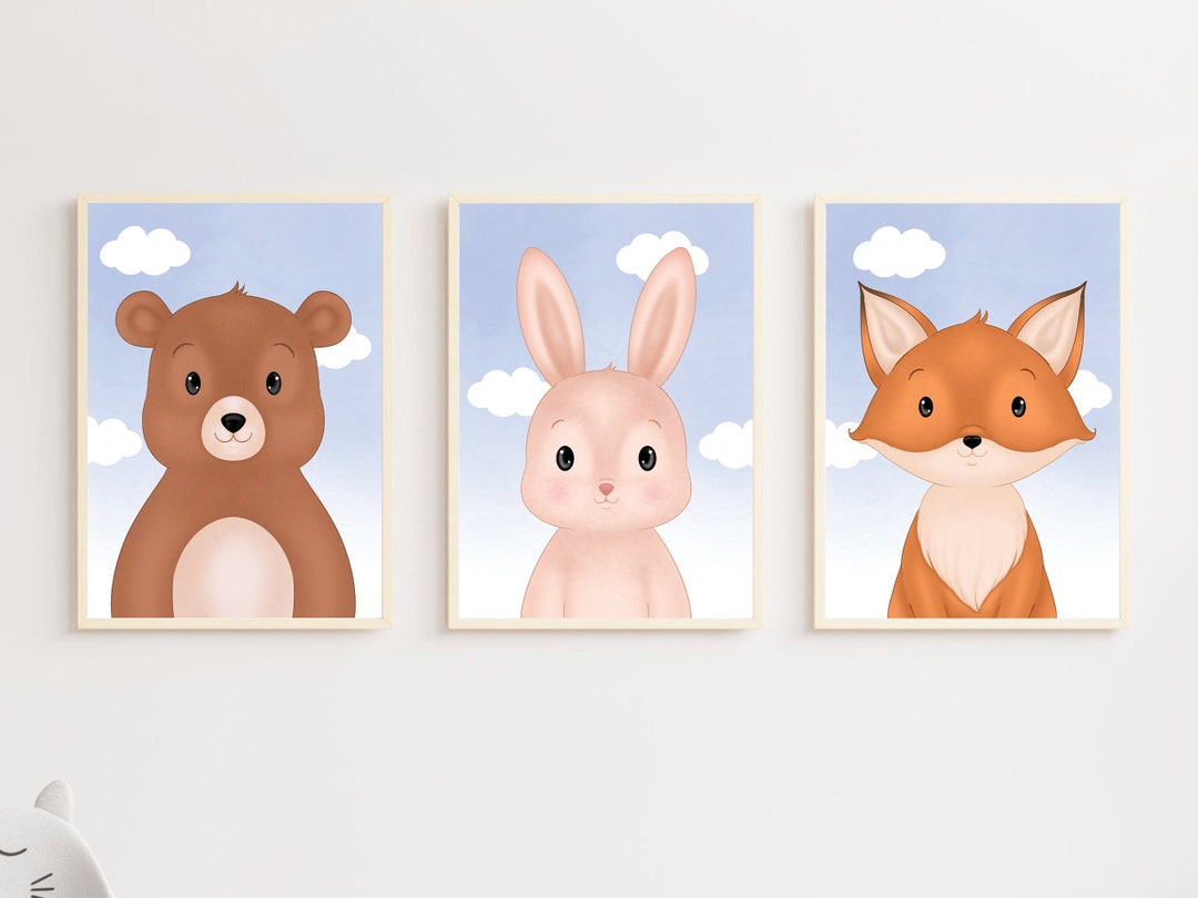 Woodland Animals Wall Decor Nursery Wall Art Three Image Etsy