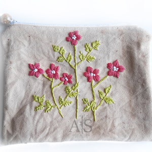 Monedero de monedas bordado a mano, monedero de monedas florales, Monedero de monedas hecho a mano, Bolsa con cremallera
