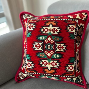 Taie d'oreiller turque kilim rouge vin fait main, housse de coussin lombaire tissée, taie d'oreiller euro kilim pour housse de coussin géométrique de salon