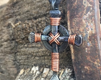 Horseshoe nail Celtic cross pendant, Celtic cross, Celtic jewelry, jewelry Celtic necklace