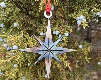 Set of 3 Hand-Forged Iron Christmas Star Ornaments - Rustic Holiday Tree Decorations