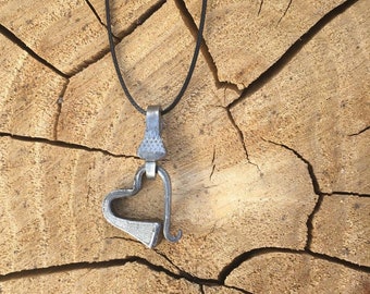 Handmade Horseshoe Nail Heart Pendant, Western Necklace