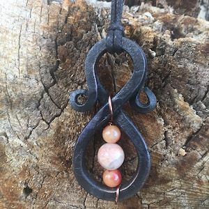 Iron and stone pendant, blacksmith pendent, forged jewelry, viking necklace, viking jewelry, celtic necklace, celtic pendant