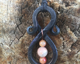 Hand Forged Iron Pendant, Carnelian Moonstone, Viking Celtic Necklace