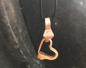 Handmade Copper Horseshoe Nail Heart Pendant, Western Necklace