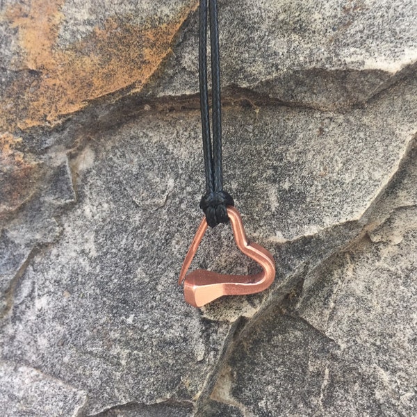 Copper Horseshoe Nail Heart Pendant, Western Necklace