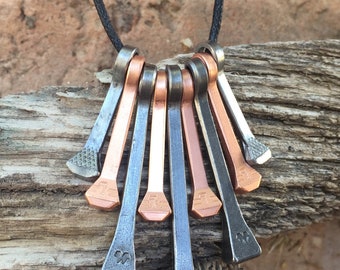 Handmade Copper & Silver Horseshoe Nail Necklace, Western Jewelry
