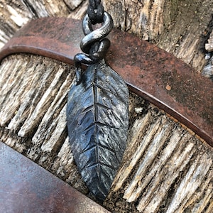 Hand forged iron leaf pendant