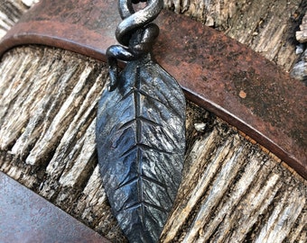 Hand forged iron leaf pendant