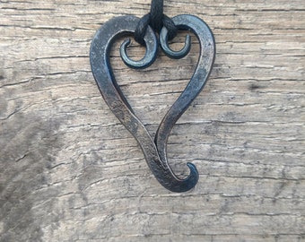 Hand Forged Iron Heart Pendant, Viking Celtic Necklace