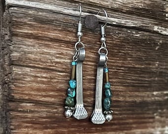 Horseshoe nail earrings with Turquoise beads