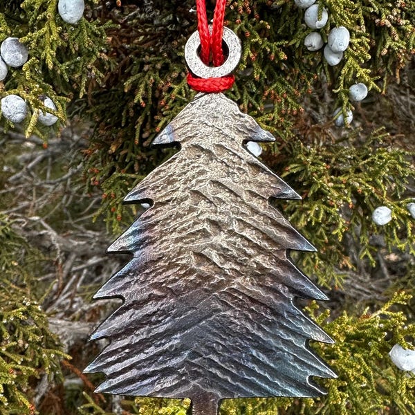 Hand-Forged Iron Christmas Tree Ornament - Rustic Holiday Decoration