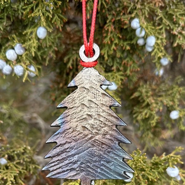 Set of 3 Hand-Forged Iron Christmas Tree Ornament - Rustic Holiday Decoration