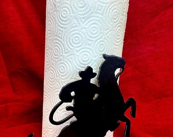Hand Forged Cowboy Paper Towel Holder - Western Rodeo Bucking Bronco Silhouette