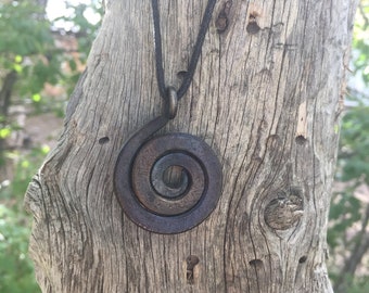 Hand Forged Iron Spiral Pendant, Viking Celtic Necklace