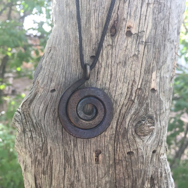 Hand Forged Iron Spiral Pendant, Viking Celtic Necklace