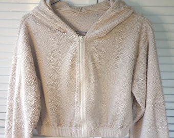 CUTIE thrifted crop top hoodie - beige crop top hoodie - women cropped hoodie
