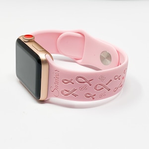 F Cancer Ribbon Survivor Breast Cancer Engraved Silicone Apple Watch Band 38/40 42/44 16 colors available