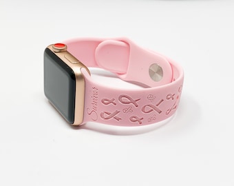 F Cancer Ribbon Survivor Breast Cancer Engraved Silicone Apple Watch Band 38/40 42/44 16 colors available
