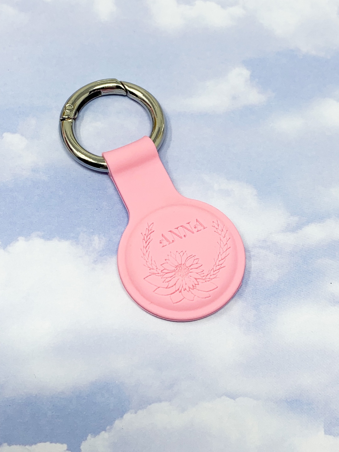 Custom Silicone AirTag Case Laser Engraved Name Initials Floral