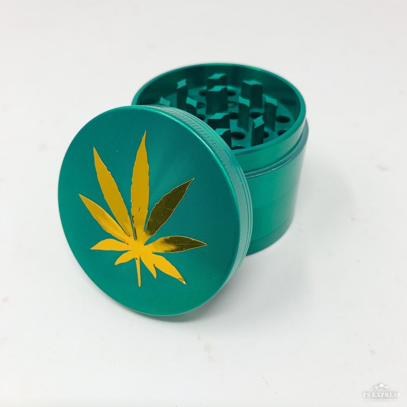 Herb Grinder Green Gold foil Weed leaf Custom Spice Grinder 4 Etsy