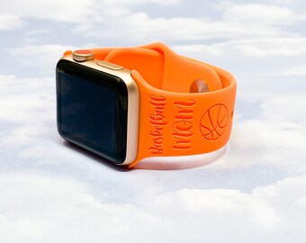 Custom Basketball Mom Dad Coach Engraved Silicone Apple Watch Band 38/40 42/44 22 colors available