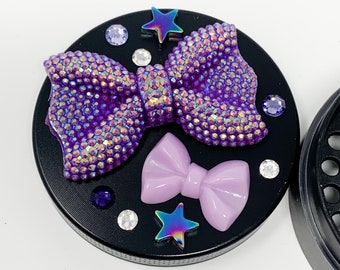 Herb Grinder Purple Mermaid Swarovski Crystal Bows Stars Custom Spice Grinder 4 Piece 55mm W/ Cleaning Tool