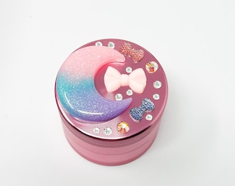 Pink Herb Grinder Rainbow Crescent Moon Bows Custom Spice Grinder 4 pezzi 55mm W / Strumento di pulizia