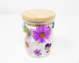Purple Dried Floral Flowers Daisies Stash Jar
