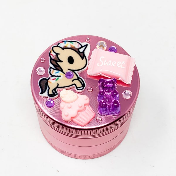 Pink Herb Grinder Unicorn Sweet Candy gummy bear Crystal Custom Spice Grinder 4 Piece 55mm W/ Cleaning Tool