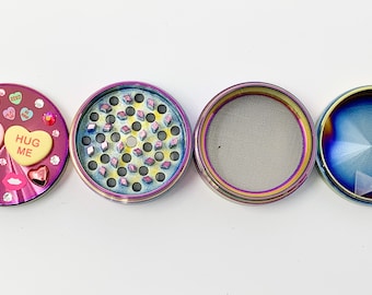 Rainbow Herb Grinder Be Mine Valentines Custom Spice Grinder 4 Piece 55mm W/ Cleaning Tool