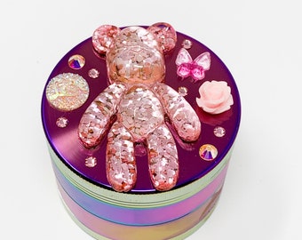 Smerigliatrice di erbe arcobaleno Glitter Bear Brick Swarovski Crystal Spice Grinder 4 Pezzi 55mm W / Strumento di pulizia