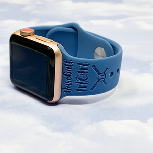 Custom Baseball Mom Dad Coach Engraved Silicone Apple Watch Band 38/40 42/44 22 colors available